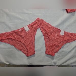 Lot Of 2 Women's Rose Lace Cheeky Underwear Auden Coral Mid Rise Size Large